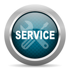 service blue silver chrome border icon on white background