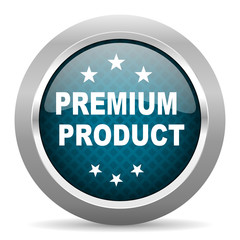 premium product blue silver chrome border icon on white background
