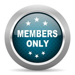 members only blue silver chrome border icon on white background