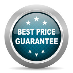 best price guarantee blue silver chrome border icon on white background