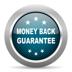 money back guarantee blue silver chrome border icon on white background