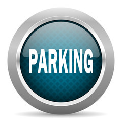 parking blue silver chrome border icon on white background