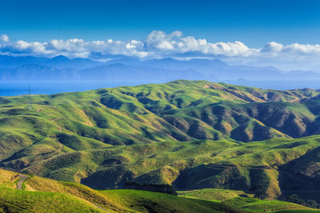 green hills and sea landscape