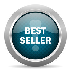 best seller blue silver chrome border icon on white background