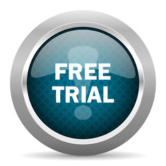 free trial blue silver chrome border icon on white background