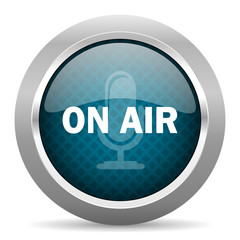 on air blue silver chrome border icon on white background
