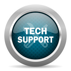 technical support blue silver chrome border icon on white background