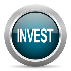 nvest blue silver chrome border icon on white background