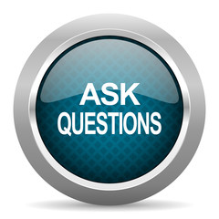 ask questions blue silver chrome border icon on white background