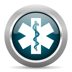 emergency blue silver chrome border icon on white background