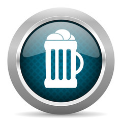 beer blue silver chrome border icon on white background
