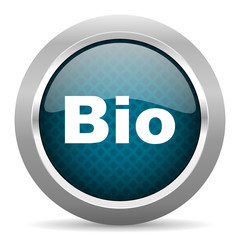 bio blue silver chrome border icon on white background