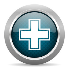 pharmacy blue silver chrome border icon on white background