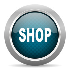 shop blue silver chrome border icon on white background