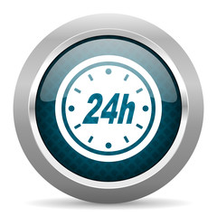 24h blue silver chrome border icon on white background