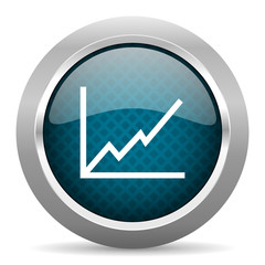 chart blue silver chrome border icon on white background