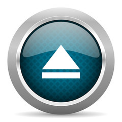 eject blue silver chrome border icon on white background
