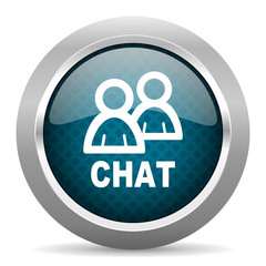 chat blue silver chrome border icon on white background