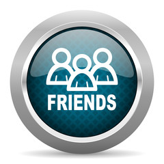 friends blue silver chrome border icon on white background