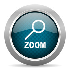zoom blue silver chrome border icon on white background