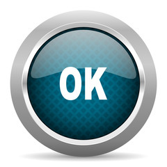 ok blue silver chrome border icon on white background