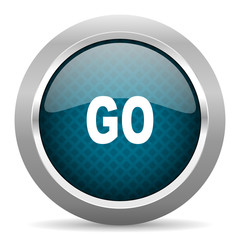 go blue silver chrome border icon on white background