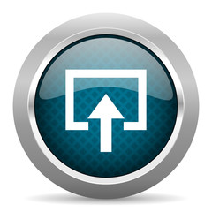 enter blue silver chrome border icon on white background