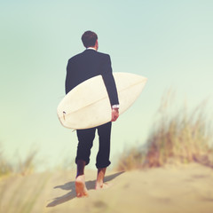 Businessman Surfboard Beach Summer Tropical Vacation Concept
