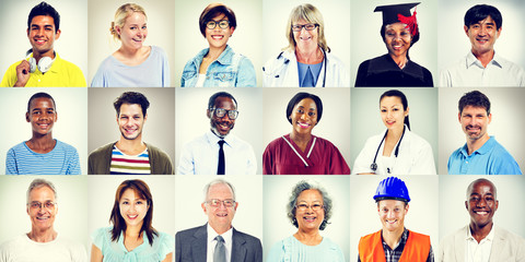 Portraits of Multiethnic Mixed Occupations People Concept