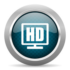 hd display blue silver chrome border icon on white background