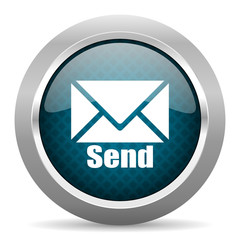 send blue silver chrome border icon on white background