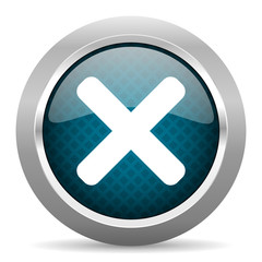 Fototapeta premium cancel blue silver chrome border icon on white background