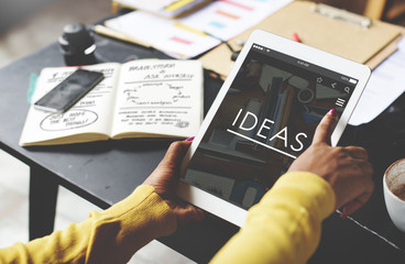 Ideas Working Using Tablet Technology Thinking Concept