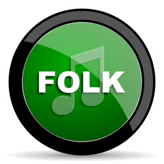 folk music green web glossy icon with shadow on white background