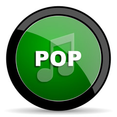 pop music green web glossy icon with shadow on white background
