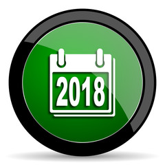 new year 2018 green web glossy icon with shadow on white background