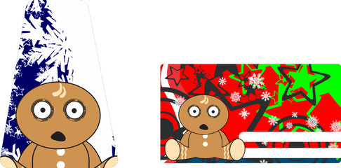 xmas gingerbread kid cartoon expression gift card in vector format