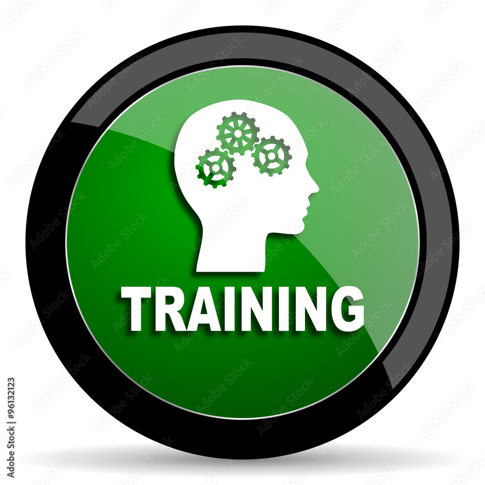Aufkleber training green web glossy icon with shadow on white background