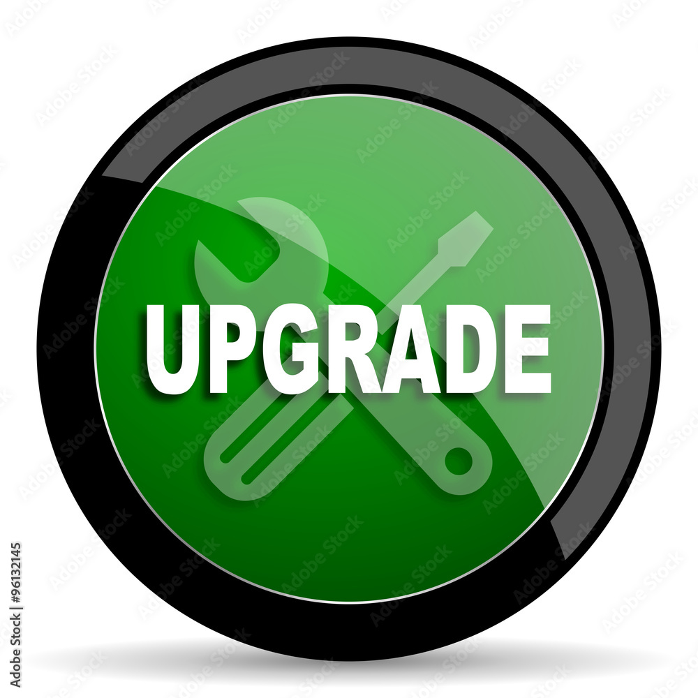 Aufkleber upgrade green web glossy icon with shadow on white background