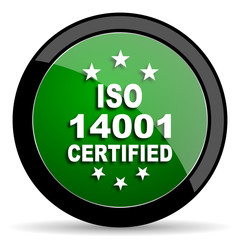 iso 14001 green web glossy icon with shadow on white background