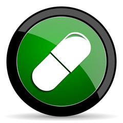 drugs green web glossy icon with shadow on white background