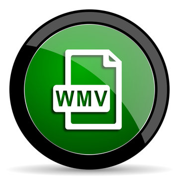 wmv file green web glossy icon with shadow on white background