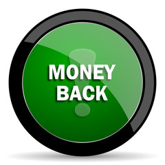 money back green web glossy icon with shadow on white background