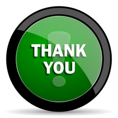 thank you green web glossy icon with shadow on white background
