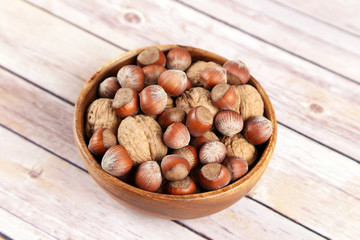 Obraz premium Mix nuts in wooden bowl