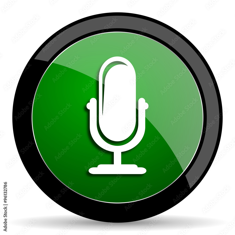 Aufkleber microphone green web glossy icon with shadow on white background