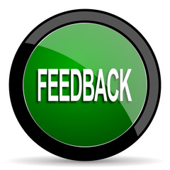 feedback green web glossy icon with shadow on white background