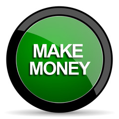 make money green web glossy icon with shadow on white background