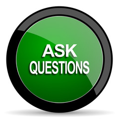 ask questions green web glossy icon with shadow on white background