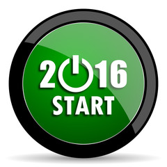 year 2016 green web glossy icon with shadow on white background